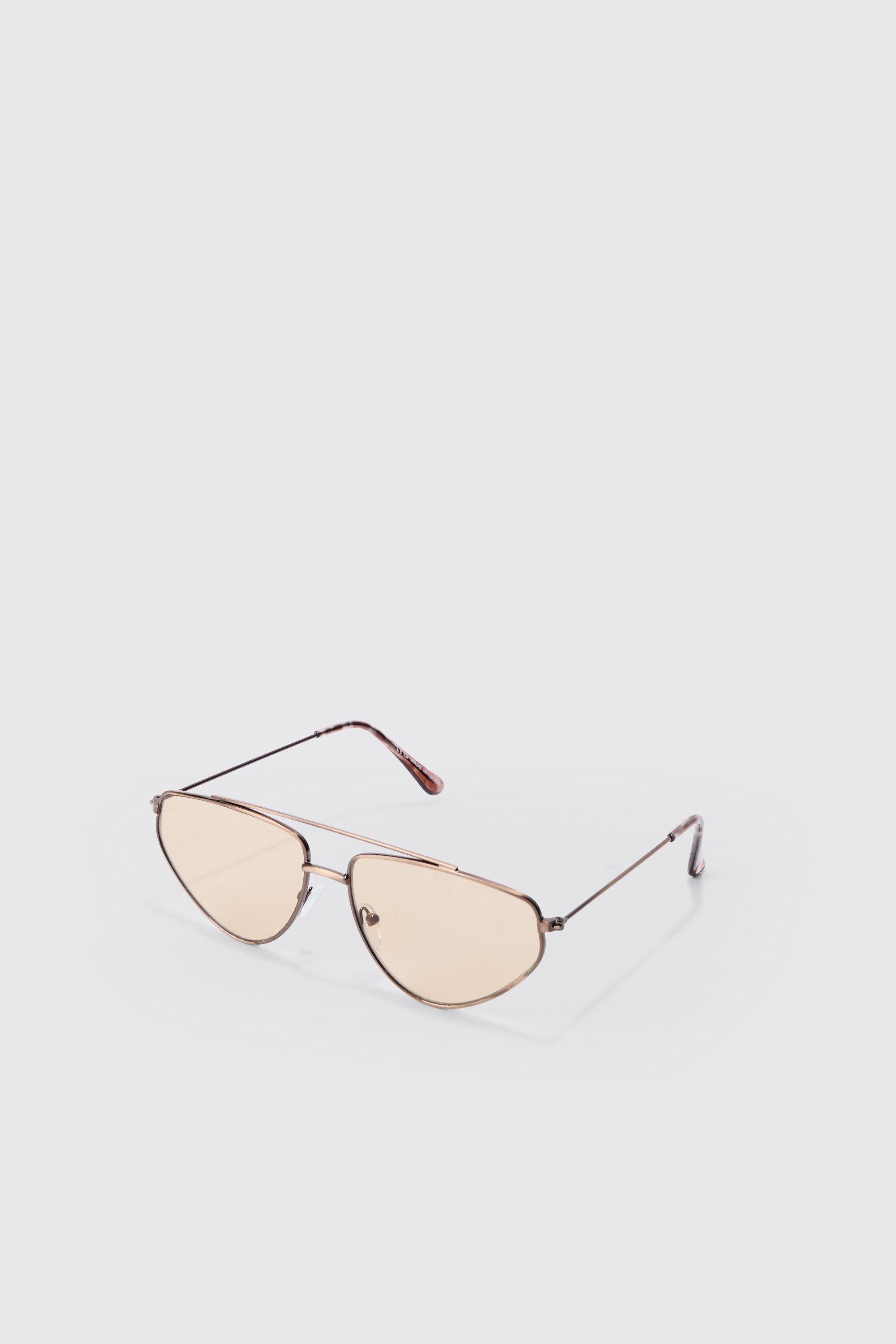 Mens Triangle Metal Sunglasses In Light Brown, Brown